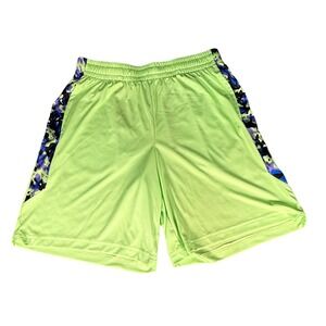 Tek Gear Mens L Athletic Shorts Lime Green Camo Stripe Dry Tek Basketball Gym